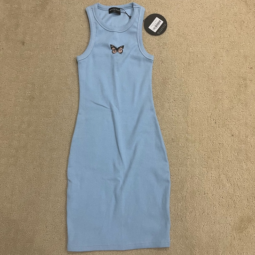 White Fox Blue Bodycon Butterfly Tank Dress